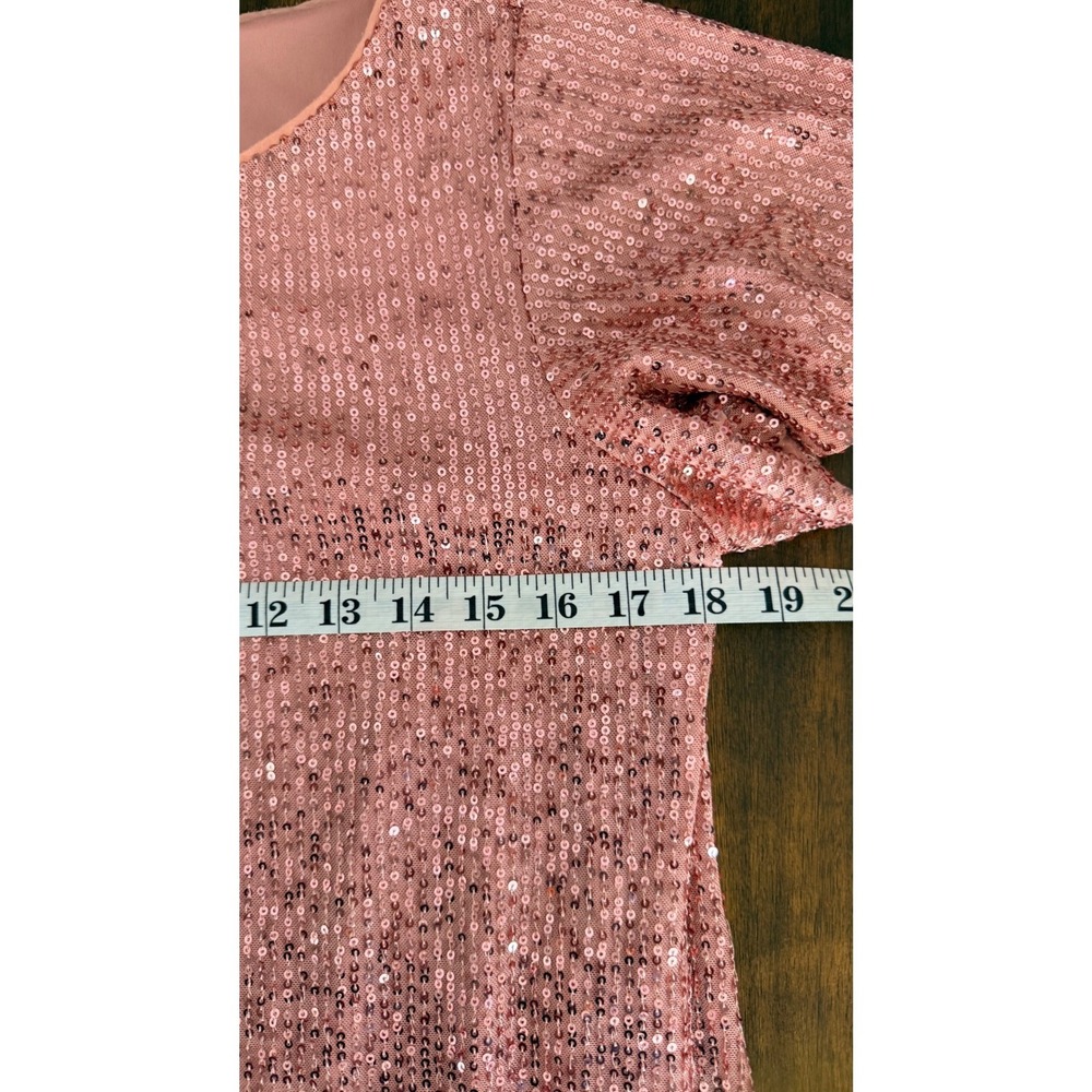 LC Lauren Conrad Pink Peach Sequin Flutter Sleeve Shift Dress Size Medium - Picture 9 of 11